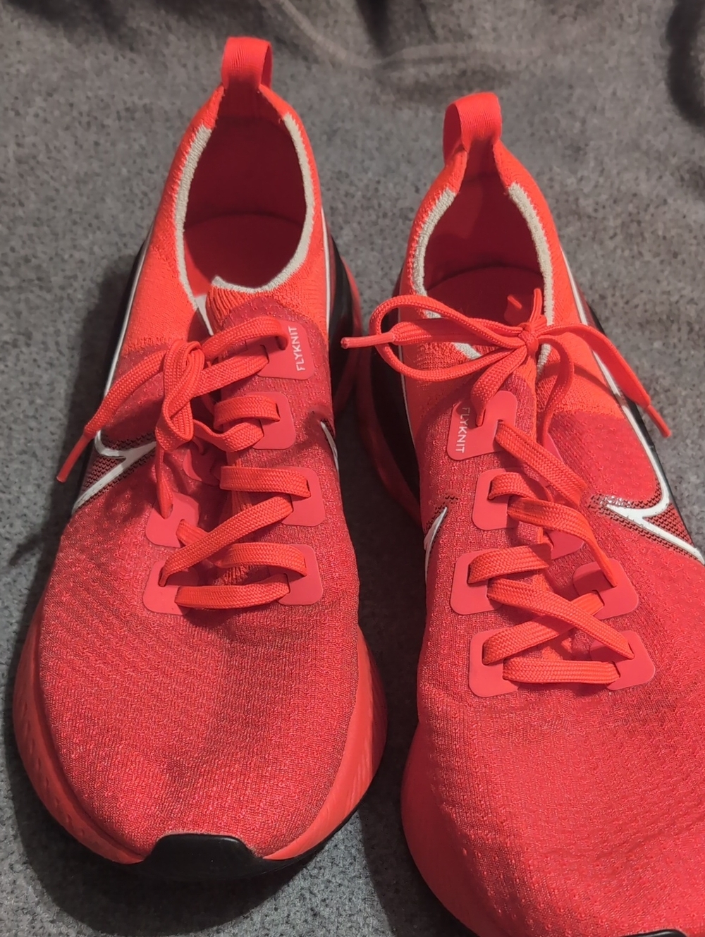 Mens Orange Knit Lace-Up Running Sneakers